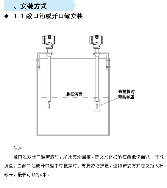 在線密度濃度計敞口池或開口罐安裝