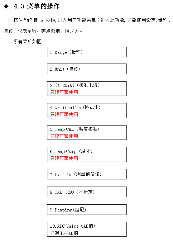 在線密度濃度計菜單設置